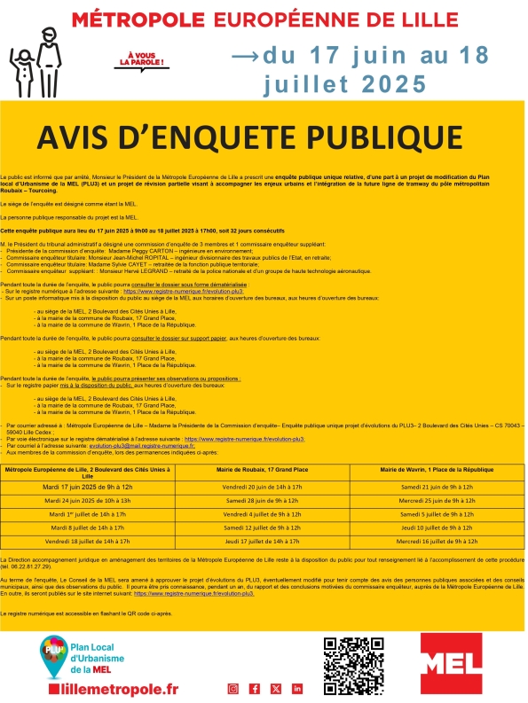 Avis d'enquête publique de la MEL